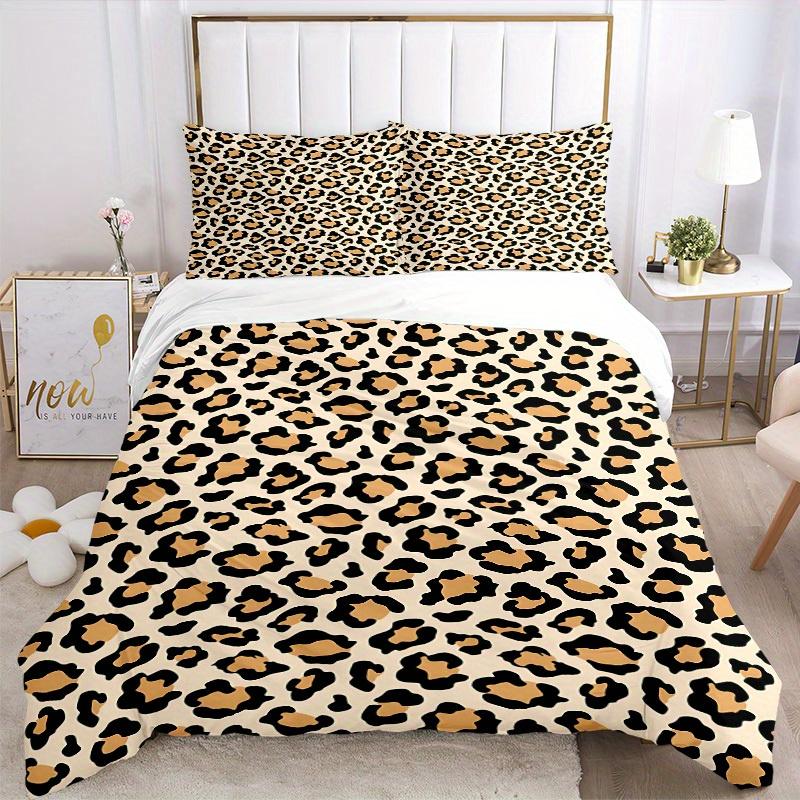 3Pcs Leopard Print Printed Bedding Set, Breathable And Soft, Machine Washable, Christmas Gift, Suitable for Bedroom Decoration, 15206