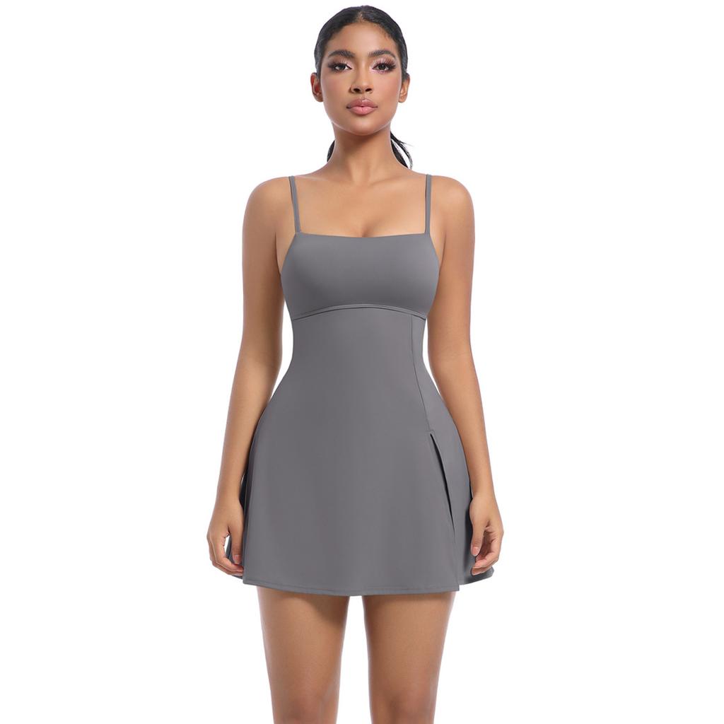 Anti Glare Base Sports Dress With Chest Cushion, Breathable Outdoor Golf Backless Camisole, Yoga Tennis Skirt For Women