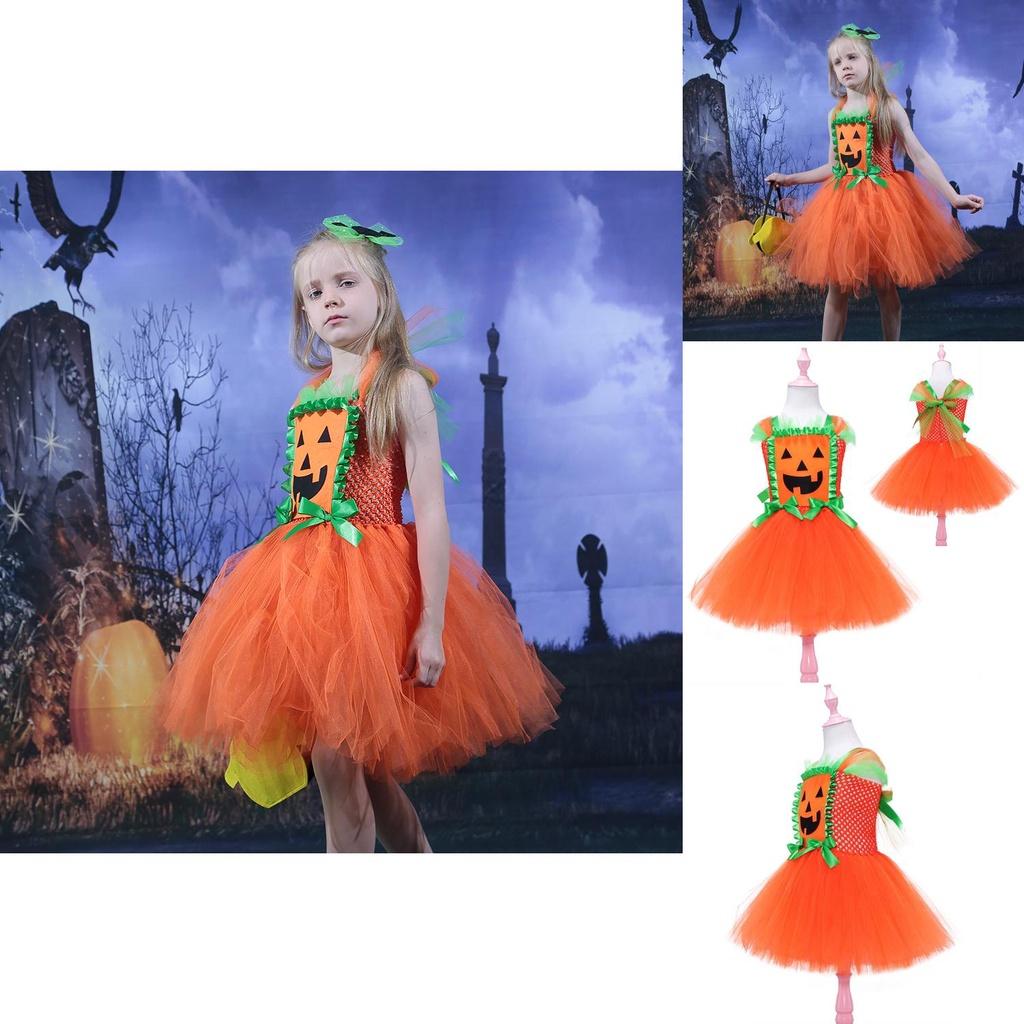 Ärmelloses Prinzessinnenkleid mit Netzrock und Kürbisdesign für Mädchen