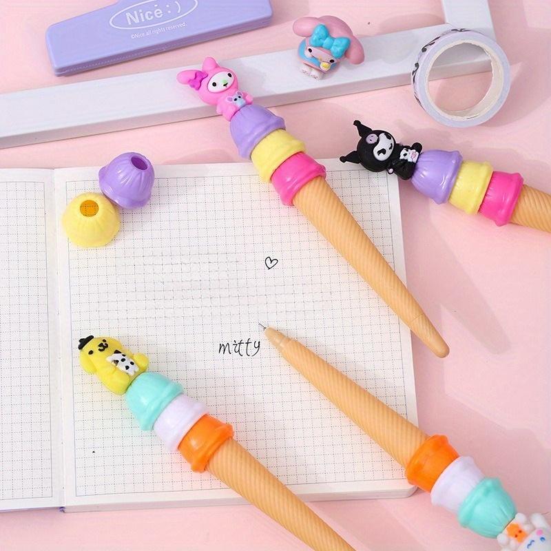 36Pcs Pompom Purin Sanrio Cute Family Neutral Pen High-value Macaron Color Ice Cream Styling Pen for Girls Cartoon Pen Stationery 0.5mm Black My Melod