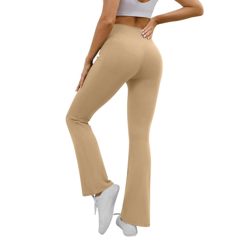 Women's Cross High,Waist Tight,Fitting Multi,Functional Flared Yoga Pants, Elastic Color Sports Casual Pants