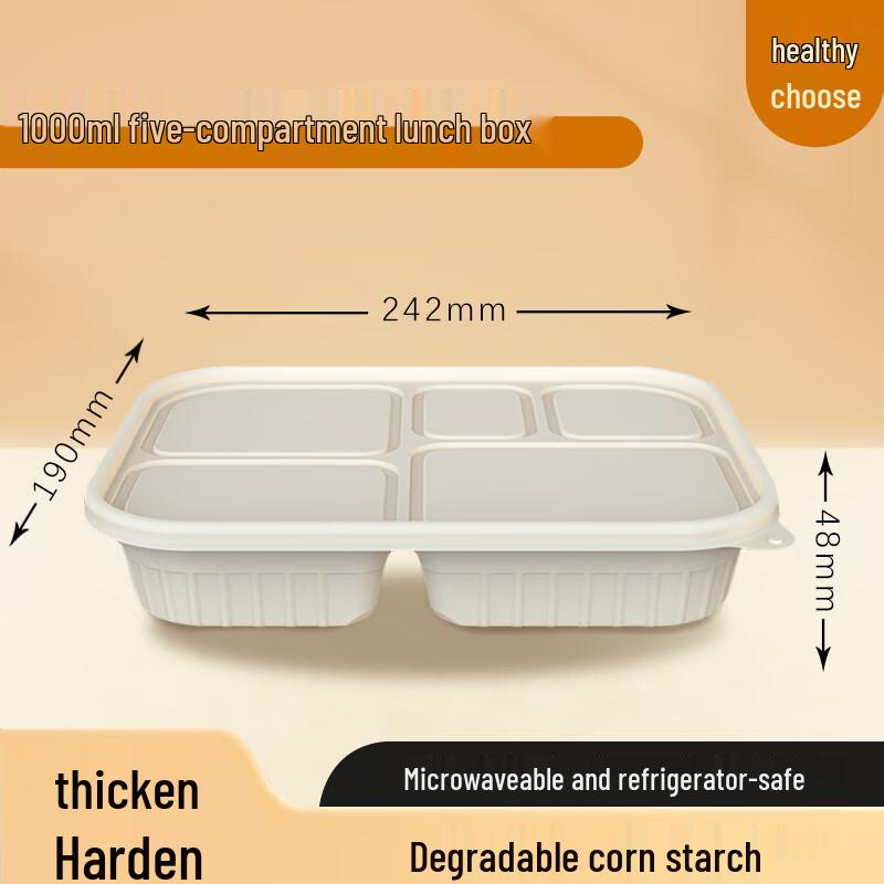 Xinran Disposable 5-Compartment Corn Starch Meal Box