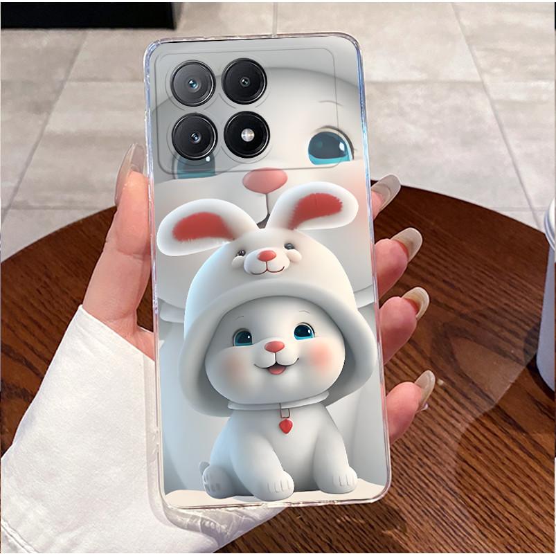Case Poco X6 Pro 5G/Poco X6 5G Clear Luxury Cute Love Rabbit Funny Soft Silicone Phone Case PocoX6 X6Pro Transparent Back Cover