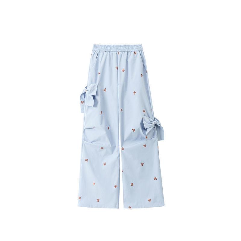 Bärenprint Dreidimensionale Schleifdekoration Locker Schnelltrocknend Weites Bein Utility-Hose für Damen Sommer