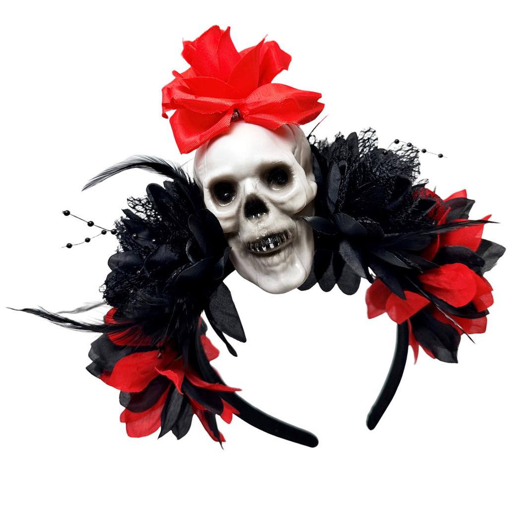 Halloween-Totenkopf-Haarspange mit dunkler Blume, Gothic-Kopfschmuck für Cosplay-Events und Mottopartys