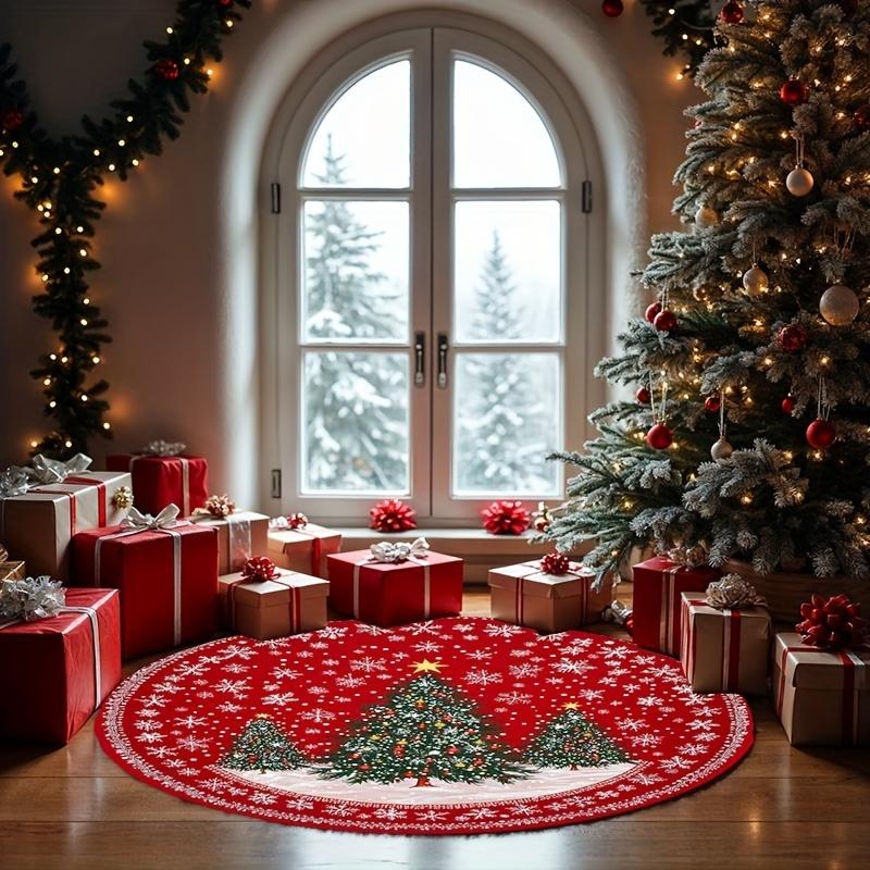 1 Pezzo Tappeto Rotondo con Stampa Albero di Natale per Interni Antiscivolo Lavabile in Fibra Tappeto Morbido Comodo per Camera da Letto Soggiorno