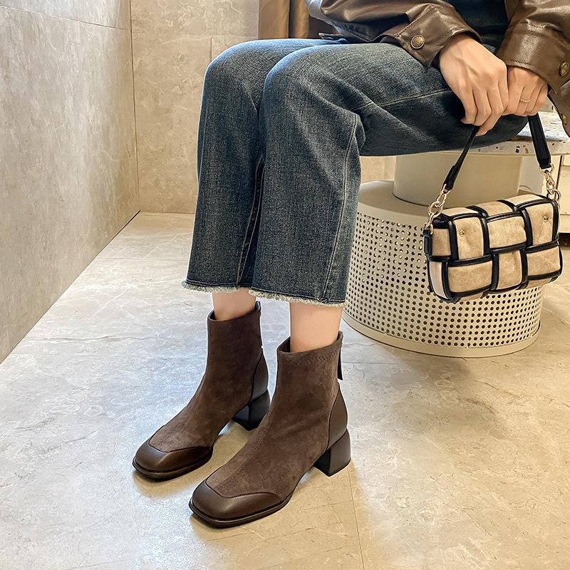 Yuexinwang genuine leather flat for Huizhou women's shoes grape mother same short leather boots autumn and winter new thickened Martin boots women