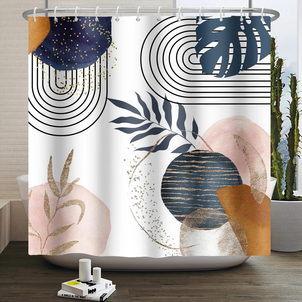 Nordic Wind Boho Shower Curtain for Bathroom Abstract Mid Century Modern Minimalist Geometric Arch Beige Bohemian Bath Curtain