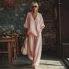 Spring Summer Women's 2-piece Outfit, Casual Loose V-neck Short Sleeve Loungewear Set for Women, European American Style