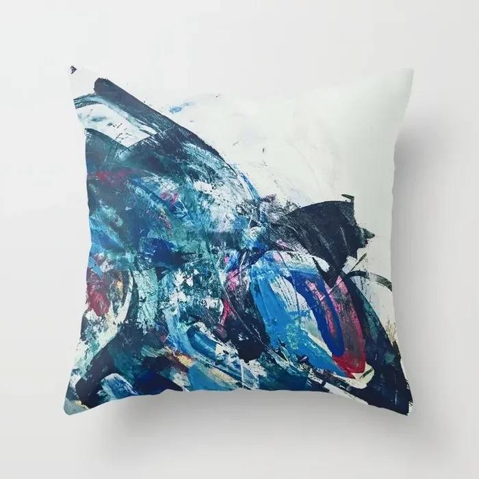 Oil Painting Texture Nordic Blue Agate Marble Abstract Pillowcase Soft Sofa Decoration Car Home
