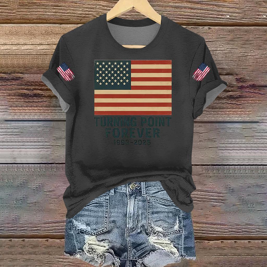 Women's Casual Printed T-shirt Round Neck Pullover Short Sleeve Top