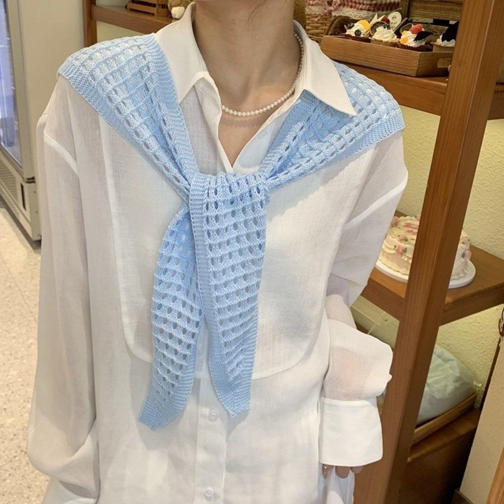 White Knitted Shawl Cape Hip Scarf All-match Fake Collar  Women
