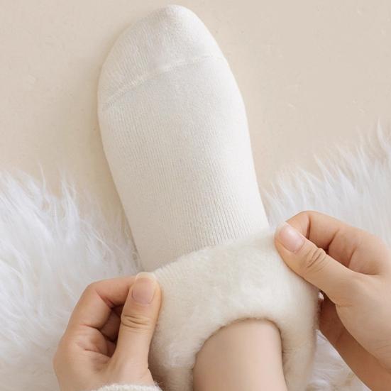 Thickened Fleece Lined Crew Socks Women Winter Socks, Solid Color Mid Calf Thermal Warm Casual for Home Use Cold Weather, Soft Hosiery Daily
