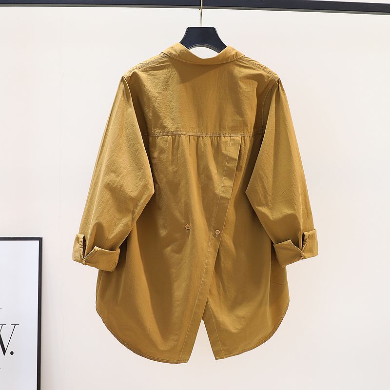 Plus Size Irregular Back Split Casual Elegant All-Match Loose Shirts And Blouses Women Solid Button Pocket Youthful Clothes Top