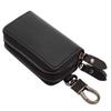 Ladies Mens Smart Key Case Double Pocket Leather Multifunctional Two Keys Simultaneously Stored (Black)