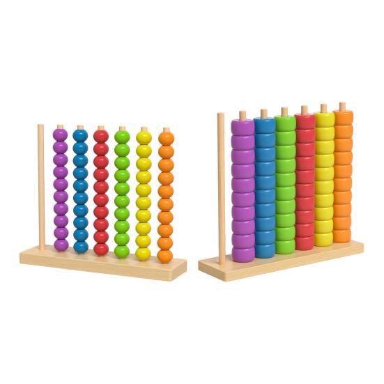 Holzperlen-Sequenzierspiel mit 7 Spalten Feinmotorik Vorschulbildung Farbsortierperlen Stapeln Lernspielzeug
