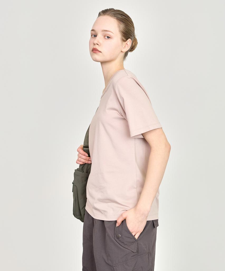 BASIC HOUSE Women'S U-Neck Oversized Stretch Short Sleeve T-Shirt Dark Beige Lats0210