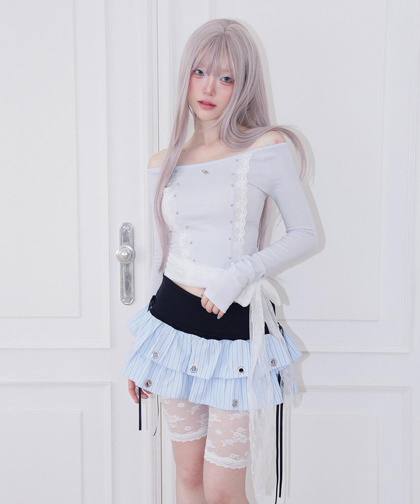 Chelikwili Soft Punk Eyelet Skirt - Blue