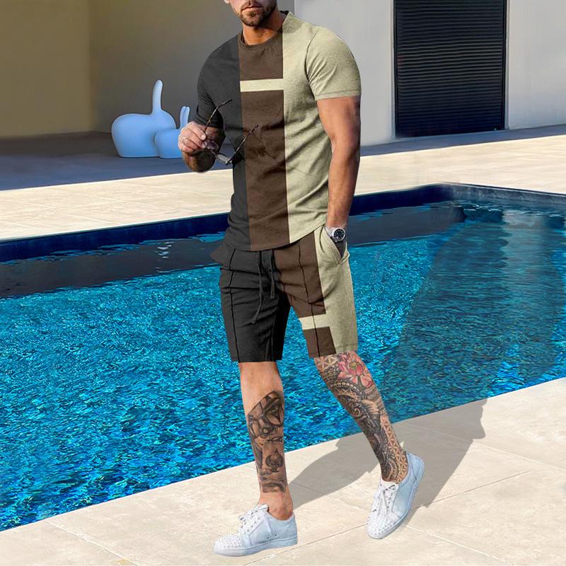 Plus Size Men's Summer Suit Round Neck Short Sleeved Shorts 3D Printed Loose Men's Casual Sports Set