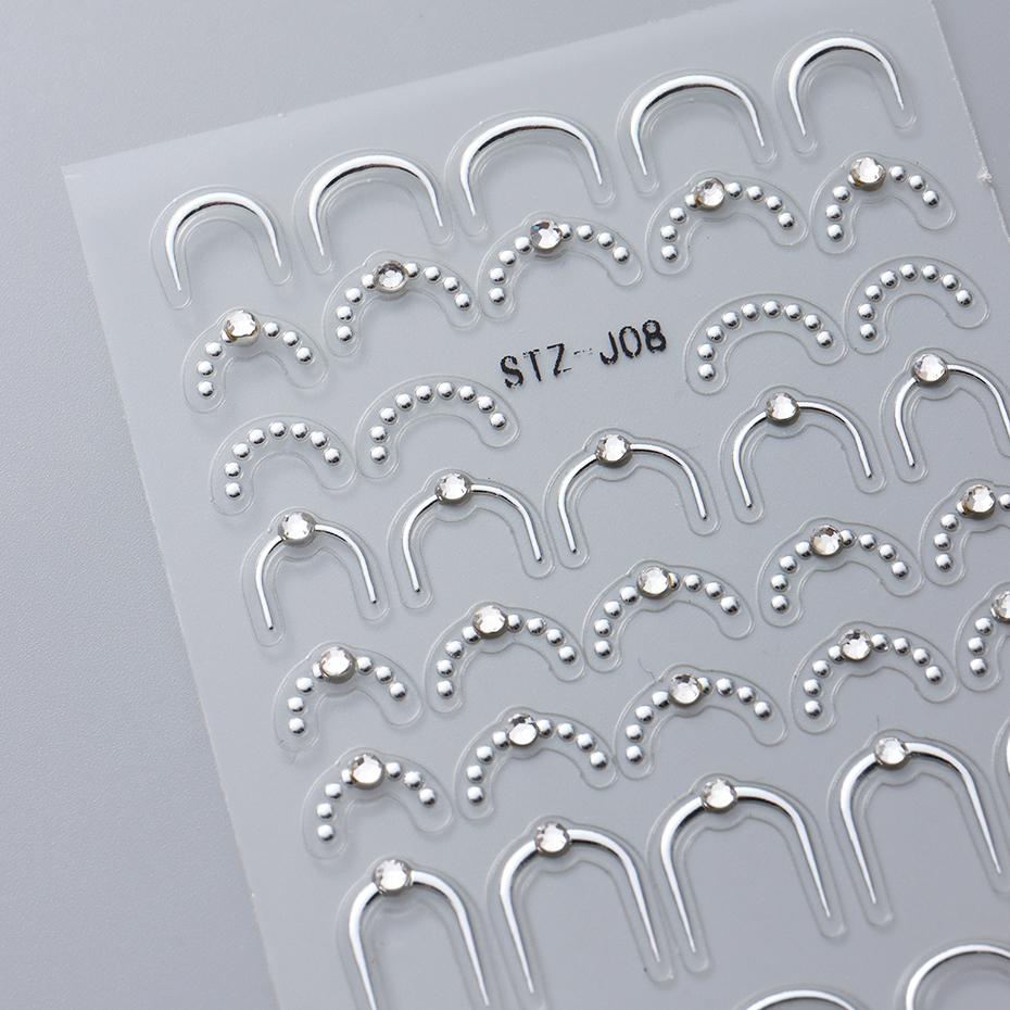 Strass 3D Linee Ondulate Argentate Adesivi per Unghie Decalcomanie Striscia Pizzo Perla Decorazioni per Nail Art Autoadesivi Gel Slider Manicure