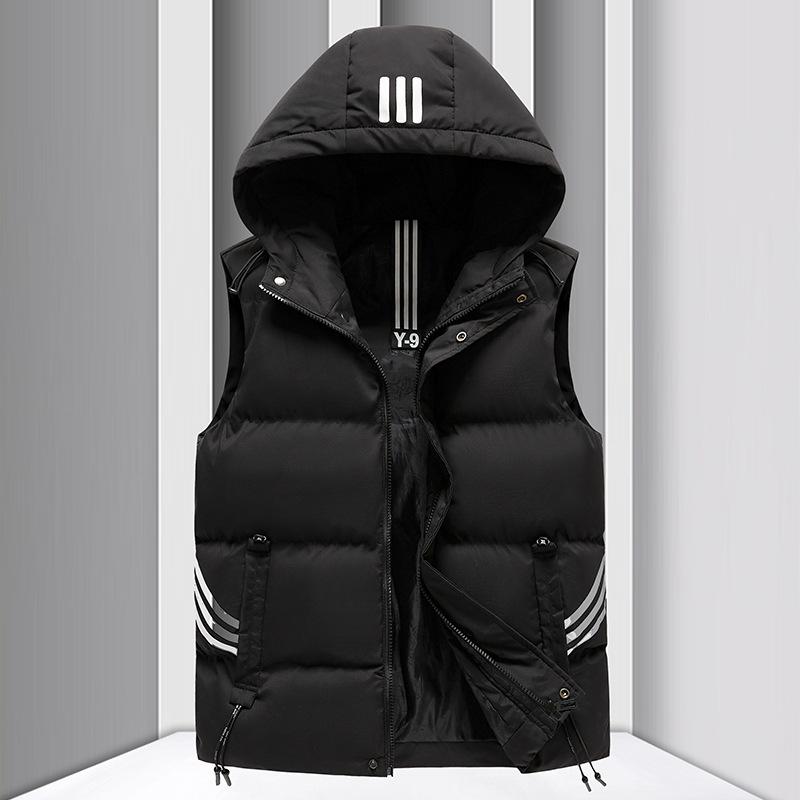 

Vest men s autumn and winter new coat trend hooded thickened blue warm vest cotton vest M