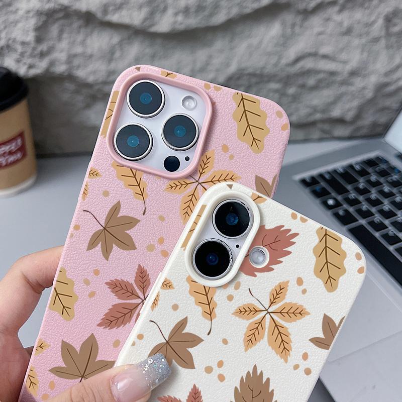 Herbst-Ahornblatt-Muster Handyhülle Für iPhone 17 Pro Max Funda iPhone 16 Pro Max 15 14 13 12 11 16e Air-Leder-Textur Abdeckung Coque