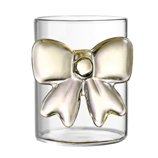 Bow Glass Cup, Breakfast Milk Coffee Mug, 300ml Whiskey Tumbler for Juice, Heat Resistant Tea Cup, Home Bar Decor Gift for Women
