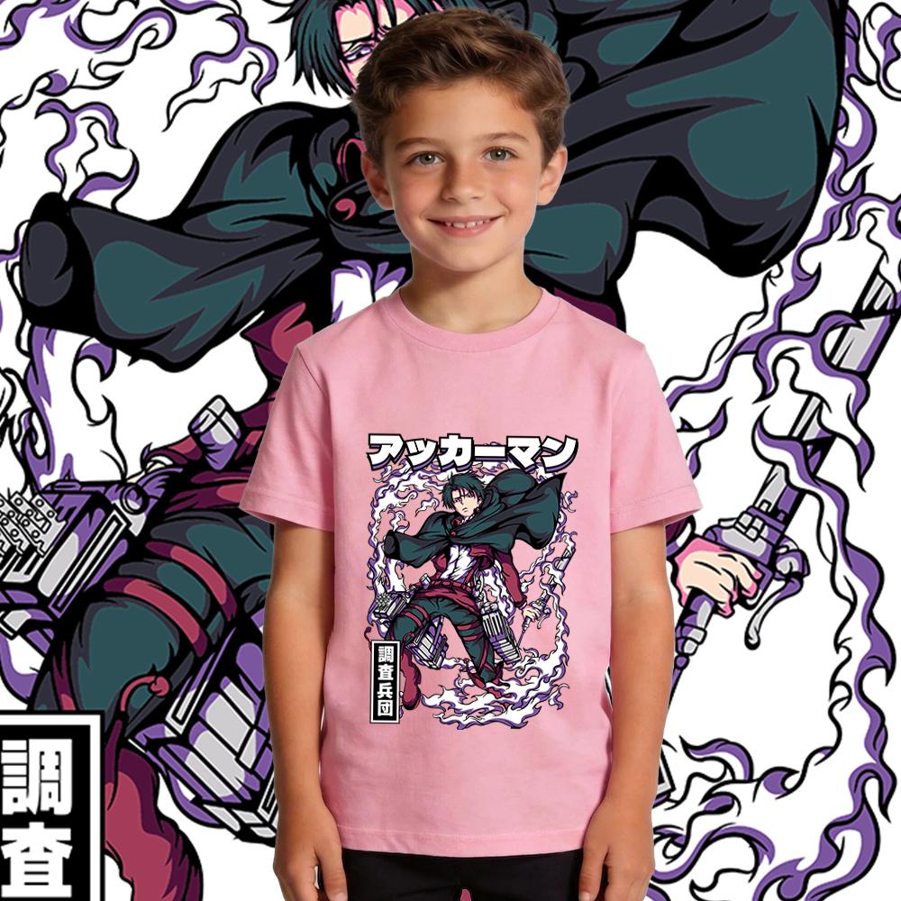 Aot Levi Anime Print Kids Cotton T Shirt Boys Girls Casual Short Sleeve Soft Breathable Summer Top Tee