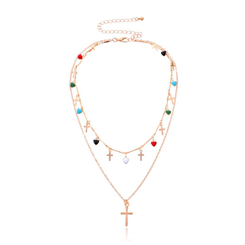 

Эмалевое Сердце Крест Подвеска Ожерелье Красочный Драгоценный Камень Многослойная Цепь Кисточка Капля Ювелирные Изделия Женская Мода Подарок Аксессуар золотой
