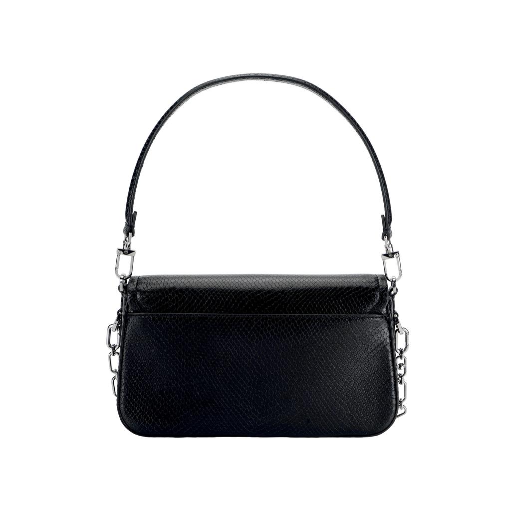 New MICHAEL KORS PARKER Snakeskin Print Embossed Leather Handbag Shoulder Bag Medium Size Women's Black 30F2S7PC6E-0001