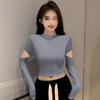 Women's Black Ribbed Slimming Semi-High Neck Knitted Top - Long Sleeve Autumn/Winter Fashion