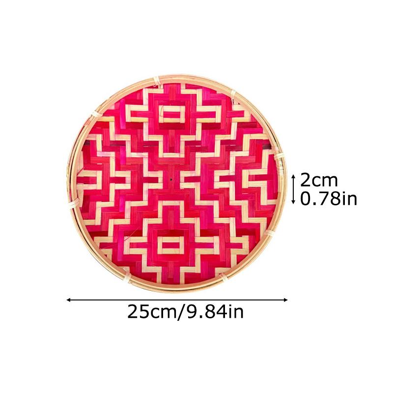1PC Colorful Multipurpose Storage Basket Traditional Woven Handwoven Bamboo Decorative Flat Artistic 25cm