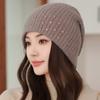 Rhinestone Beanie Hat - Soft Windproof Winter with Ear, Brimless Design & Sparkling Rhinestone for Parties, New Year, Everyday