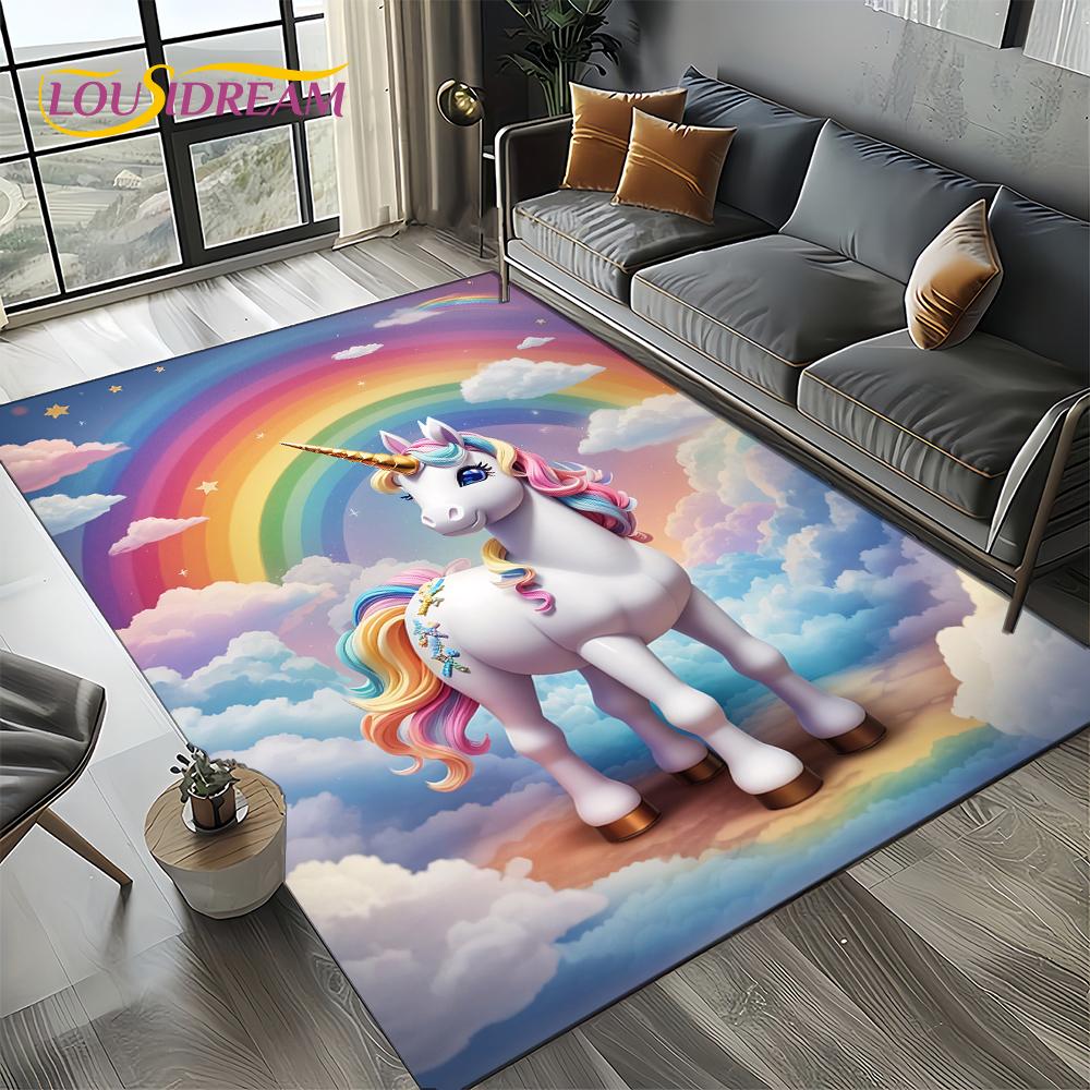 Unicorn Cartoon Cute 3D Dream Girl Carpet Rug for Living Room Bedroom Home Sofa Decoration,Kid Area Rug Non-slip Floor Mat Gift