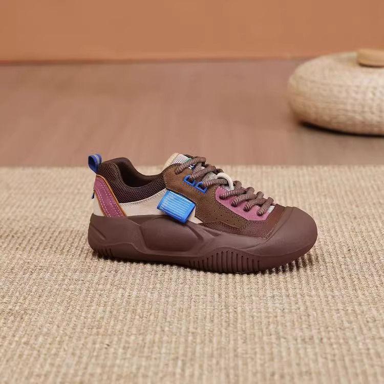 PLOVER Spring and Autumn Women's Shoes 2025 New Contrasting Colors Trendy Single Shoes Big Head Ugly Cute Lace-up Casual Versatile Women's Shoes