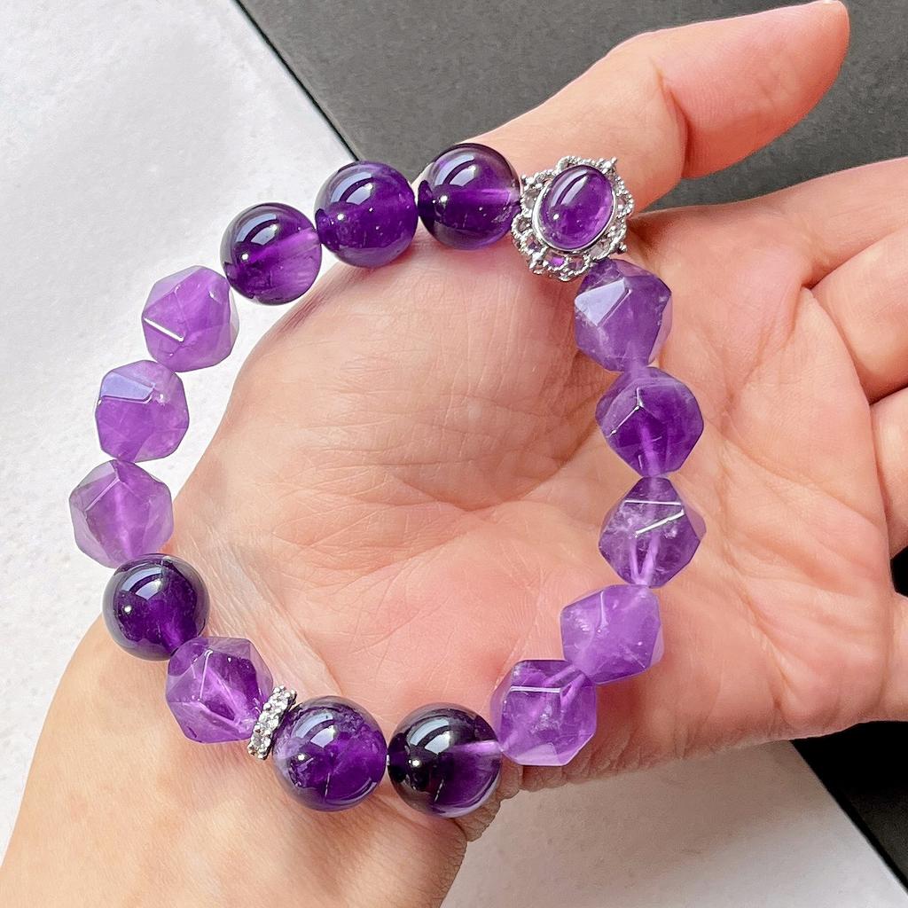Natural Amethyst Bracelet, Purple Fluorite Rose Amethyst Cut Face Versatile High-End Bracelet, Crystal Bracelet.