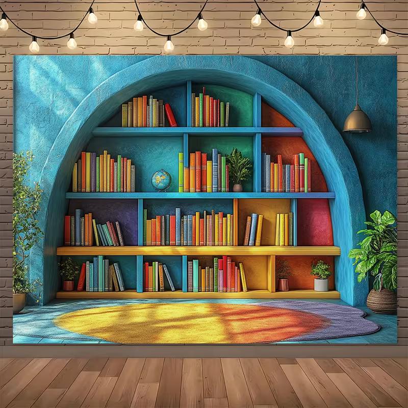

2D Rainbow Bookshelf Backdrop Kids Classroom Photography Background 47.2x31.5inch/120*80cm