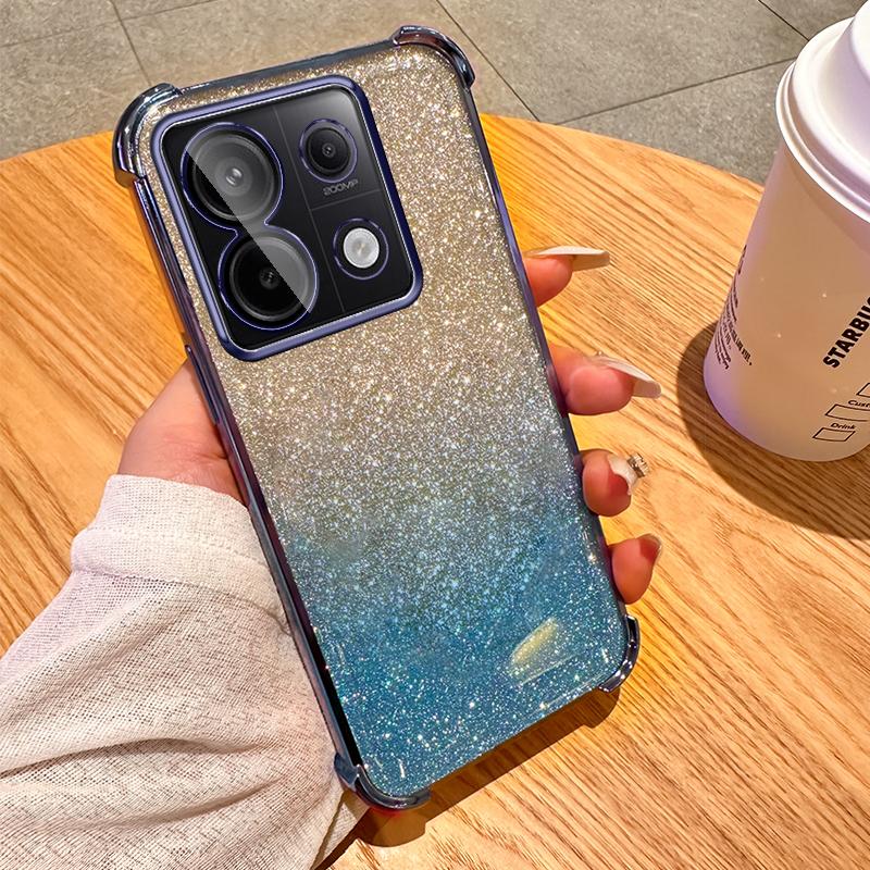 Gradient Glitter Airbag Shockproof Case with Lens for Redmi Note 13 12 11 10 Pro 9s 13R Redmi 13C 12C 12 10 10C 9 9A K50 K60 K70 Pro Xiaomi 14 13 Pro