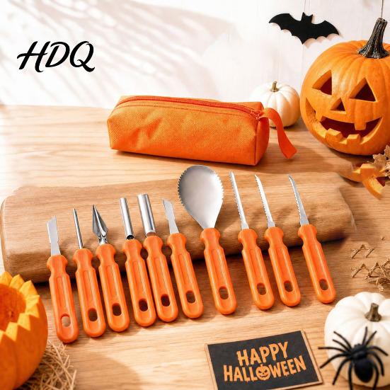 Pumpkin Scoops And Scrapers Halloween Carving Tools Kit Stainless Steel Blades Anti-slip Fruit Vegetable Set