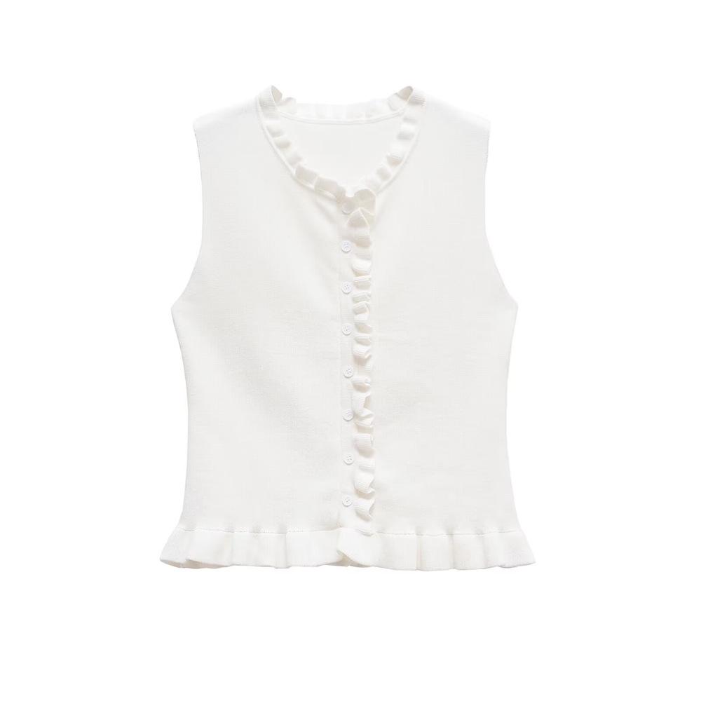 2025 Spring/Summer Women's Sleeveless Layered Knit Top - Simple, Versatile, Round Neck Design