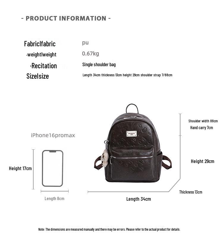 Korean Retro Light Luxury Women's Large-Capacity Cartoon Embossed Commuter Backpack