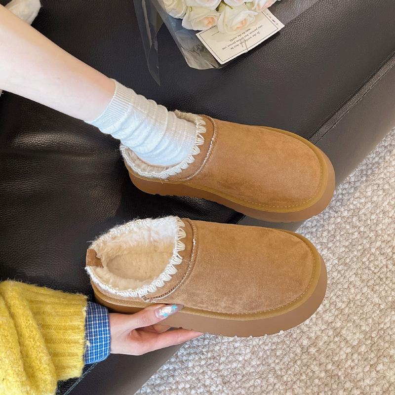 Popular Velvet Snow Boots Women's 2025 New Autumn and Winter Retro Thick-soled Northeast Warm and Non-slip One Pedal and Half Drag