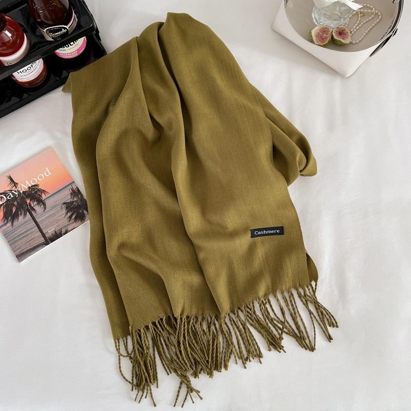 Green winter new solid color imitation cashmere scarf versatile gift men's and women's shawl tide