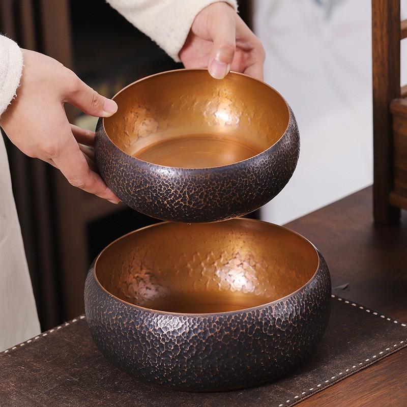 Large Copper Tea Washer Hammered Texture Japanese Style Water Basin Ceremony Waste Bowl