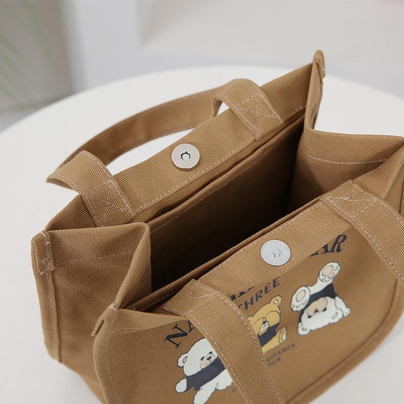Canvas Lunch Bag Classic Bear Lunch Box Storage Handbag Multifunctional