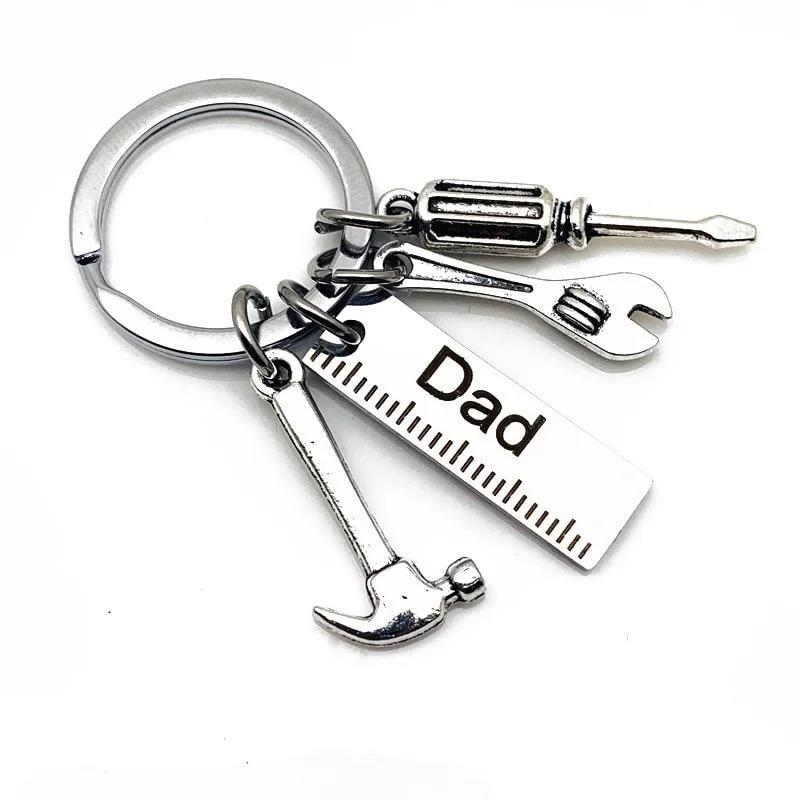 Dad Letters Keychains Creative Hammer Screwdriver Wrench Keyring Handbag Decor Tassel Hanging Pendant Father's Day Gifts