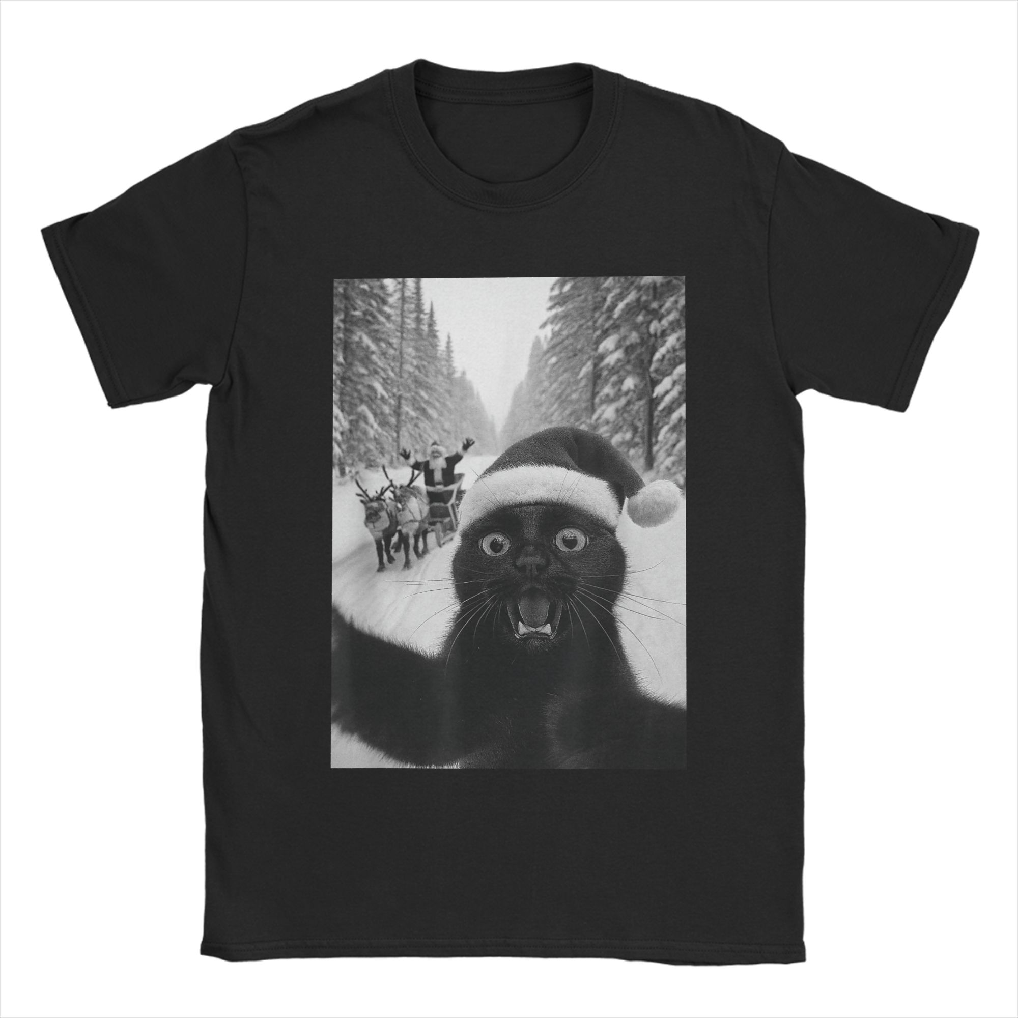 Funny Cat Santa Selfie T-shirt XXXXL