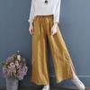 Literary Vintage Embroidered Solid Color Split Elastic Waist Casual Skirt Loose Tie Long Wide Leg Pants for Women