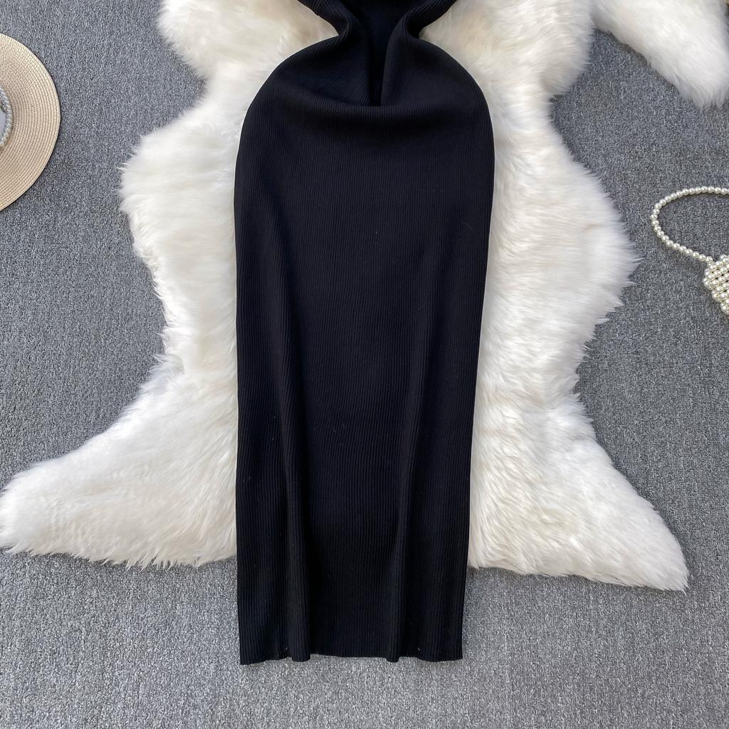 Summer Women Sexy Spaghetti Strap Knitted Sweater Long Midi Home Chic Sheath Dresses
