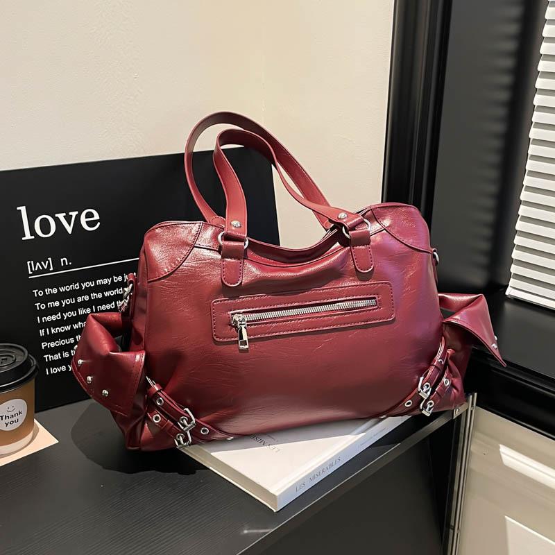 Leather Tote Bag Women's Fashion Shoulder Bag with Front Zip Pocket and Adjustable Crossbody Strap